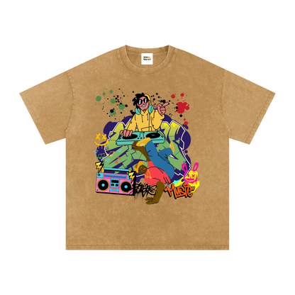 Graffiti DJ Art Graphic Unisex Snow Washed Oversized Cotton T-Shirt