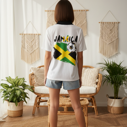 Jamaican Flag Themed Unisex Graphic Contrast Collar Striped Soccer Jersey