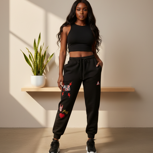 PunkRock Themed Graphic Essential Drawstring Jogged Sweatpants