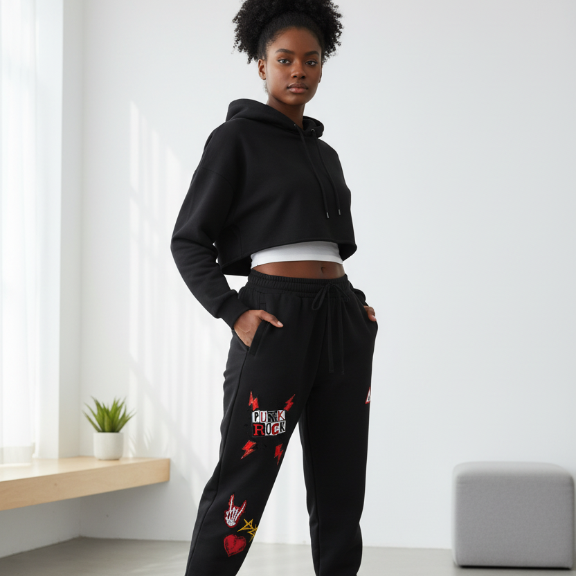 PunkRock Themed Graphic Essential Drawstring Jogged Sweatpants