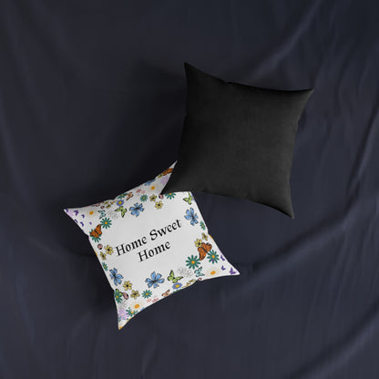 Floral Home Sweet Home Square Pillow - Cozy Decor for Living Room & Bedroom