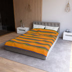 Striped Tribal Pattern Duvet Cover — Boho Orange Microfiber Bedding Printify