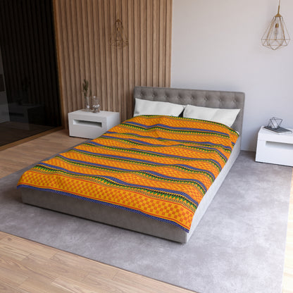 Striped Tribal Pattern Duvet Cover — Boho Orange Microfiber Bedding