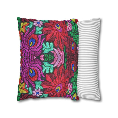 Faux Suede Pillow - Vibrant Floral Boho Square Throw Pillowcase