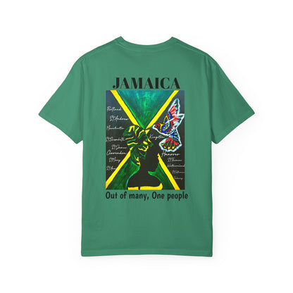 Handcrafted Jamaican Flag Art Graphic Tee, Unisex Garment-Dyed T-shirt