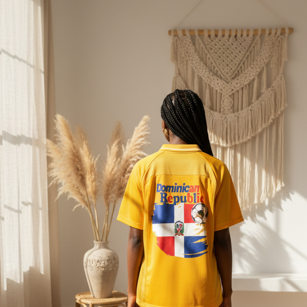 Dominican Republic Flag Themed Graphic Striped V-Neck Soccer Unisex Jersey