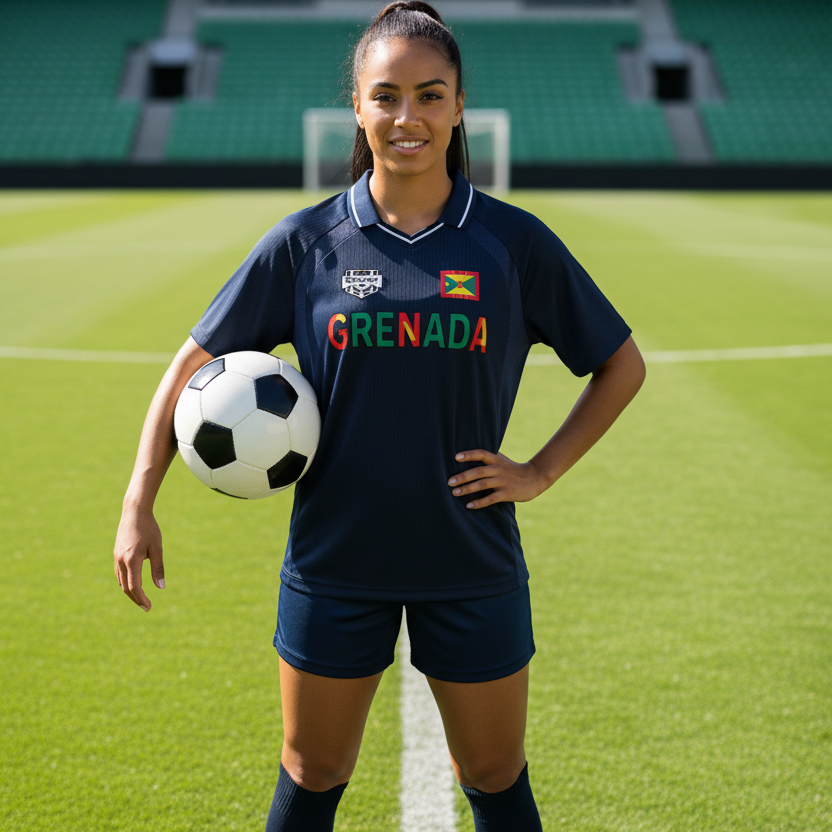 Grenada Flag Themed Graphic  V-Neck Soccer Jersey