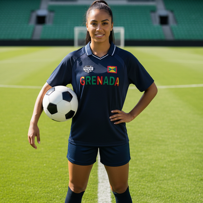 Grenada Flag Themed Graphic  V-Neck Soccer Jersey