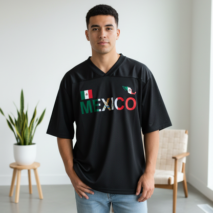 Mexico Flag Themed Graphic Mesh V-Neck Soccer Jersey
