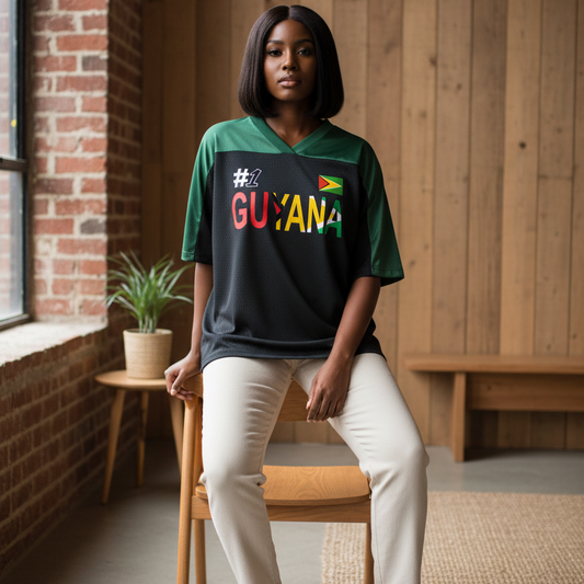 Guyana Flag Themed Unisex Graphic Oversized Mesh V-Neck Soccer Jersey