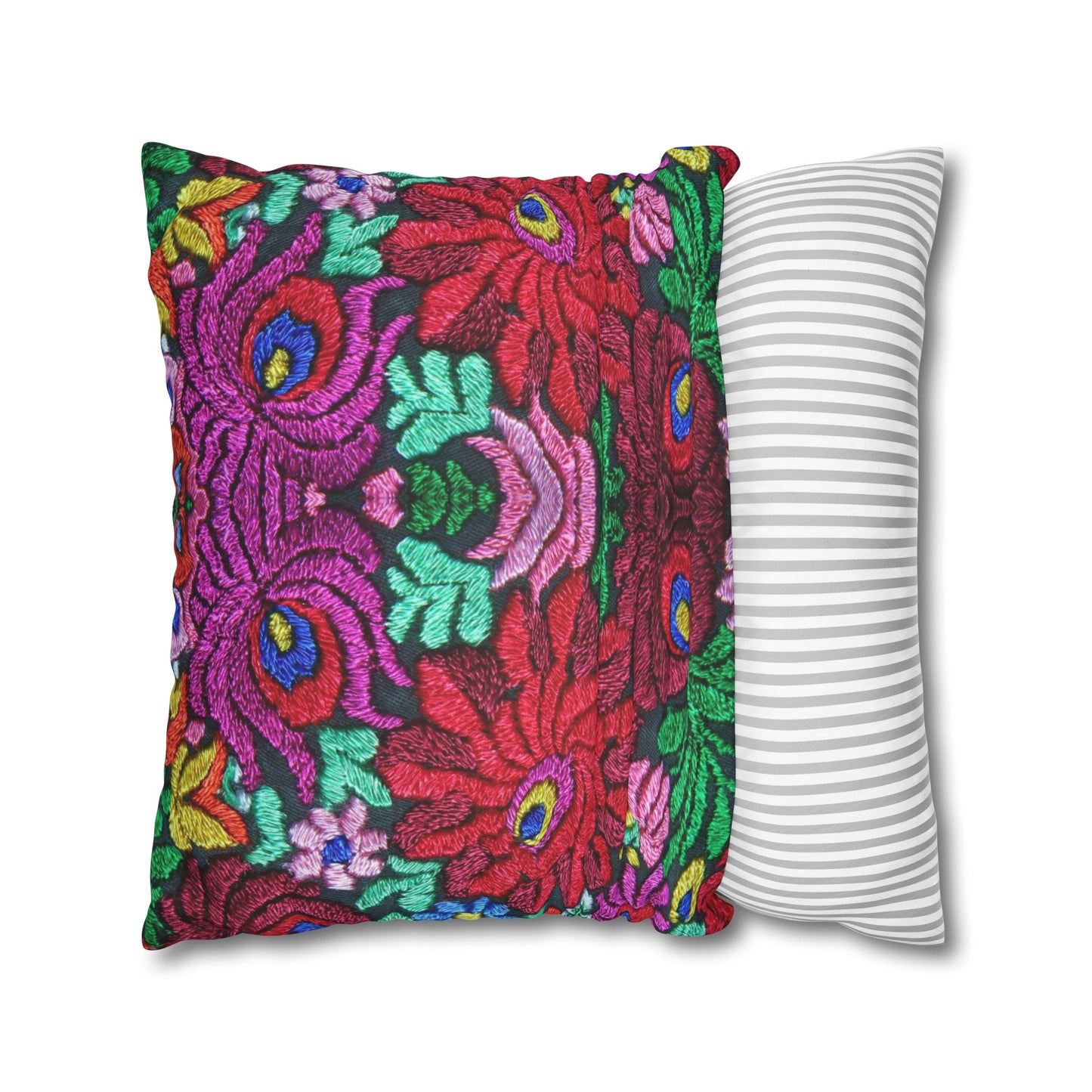 Faux Suede Pillow - Vibrant Floral Boho Square Throw Pillowcase