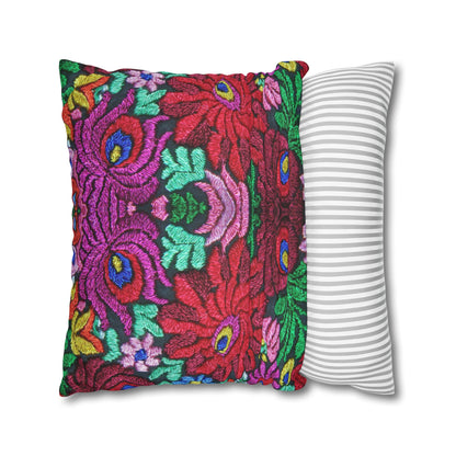 Faux Suede Pillow - Vibrant Floral Boho Square Throw Pillowcase