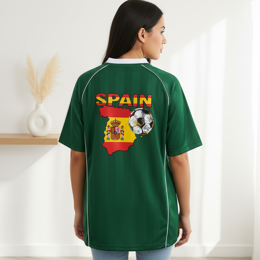 Spain Flag Themed Graphic Stripe Collared Soccer Jersey
