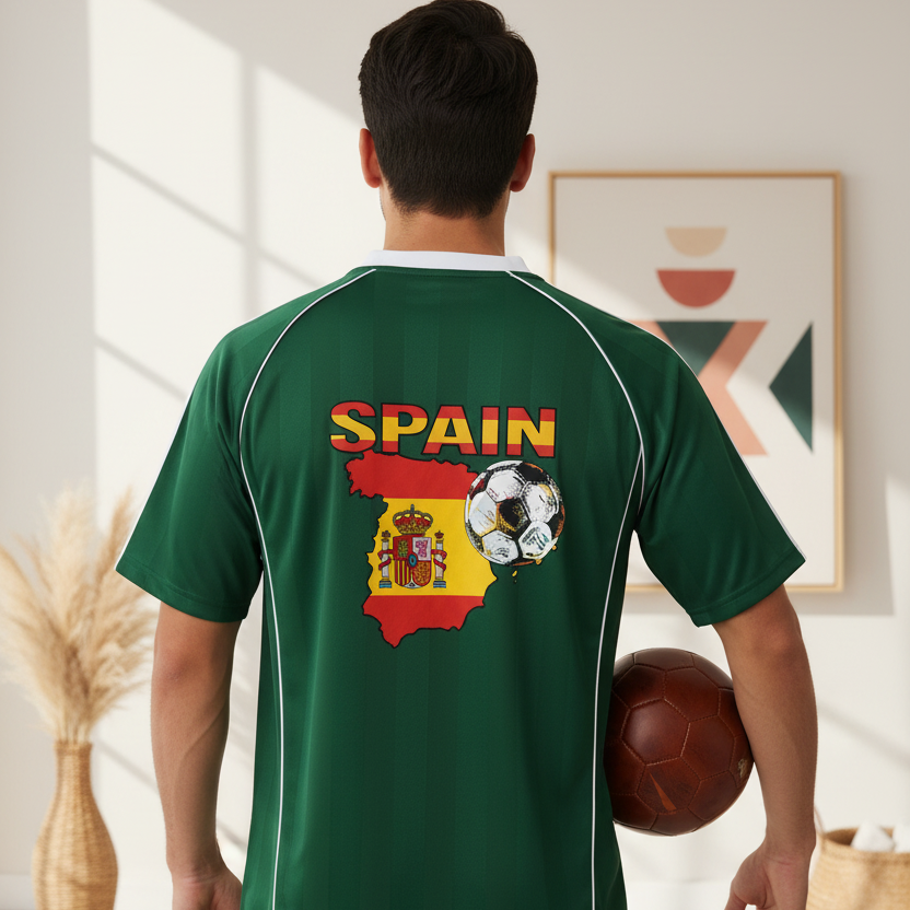 Spain Flag Themed Graphic Stripe Collared Soccer Jersey