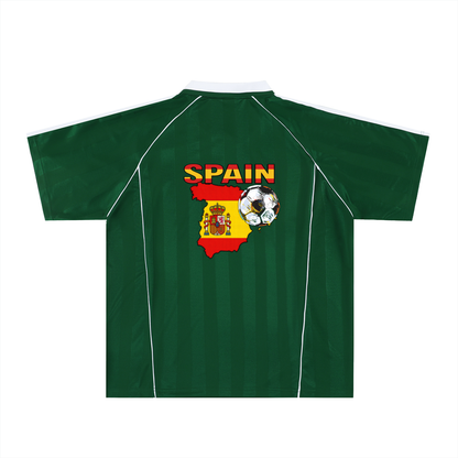 Spain Flag Themed Graphic Stripe Collared Soccer Jersey