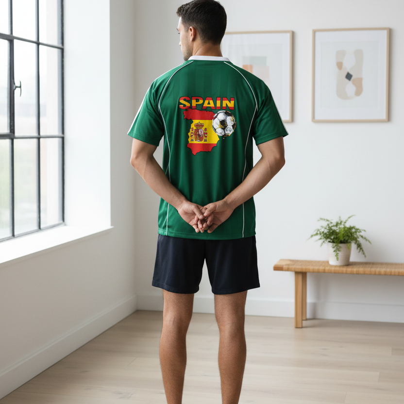 Spain Flag Themed Graphic Stripe Collared Soccer Jersey