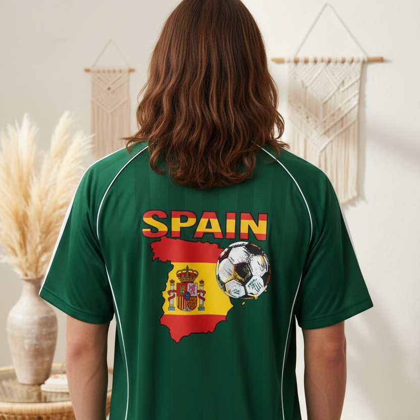 Spain Flag Themed Graphic Stripe Collared Soccer Jersey