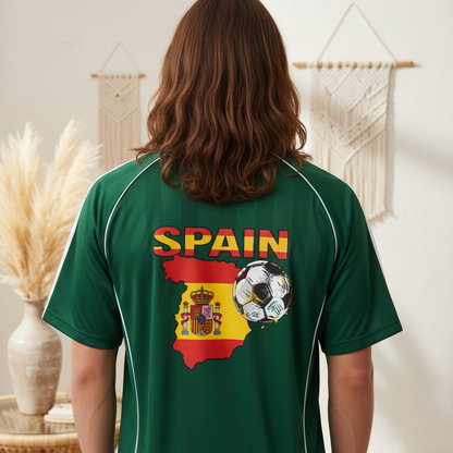 Spain Flag Themed Graphic Stripe Collared Soccer Jersey