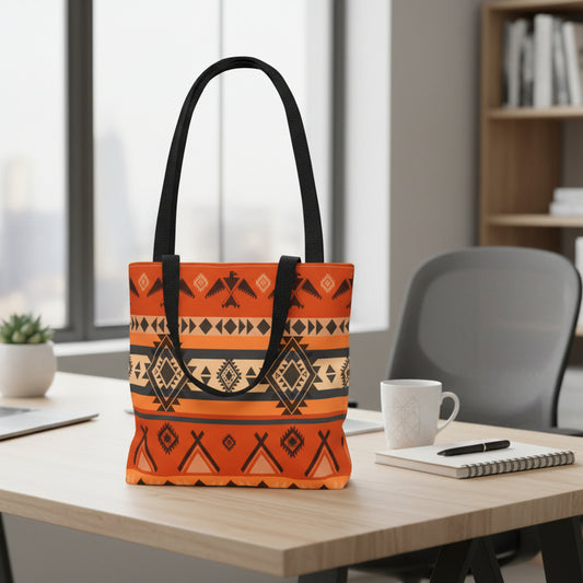 Southwestern Aztec Pattern Tote Bag — Orange Tribal All-Over Print