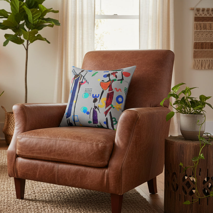 Ethnic Family Doodle Spun Polyester Square Pillow - Handcrafted Home Decor Printify