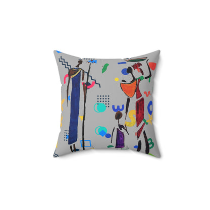 Ethnic Family Doodle Spun Polyester Square Pillow - Handcrafted Home Decor