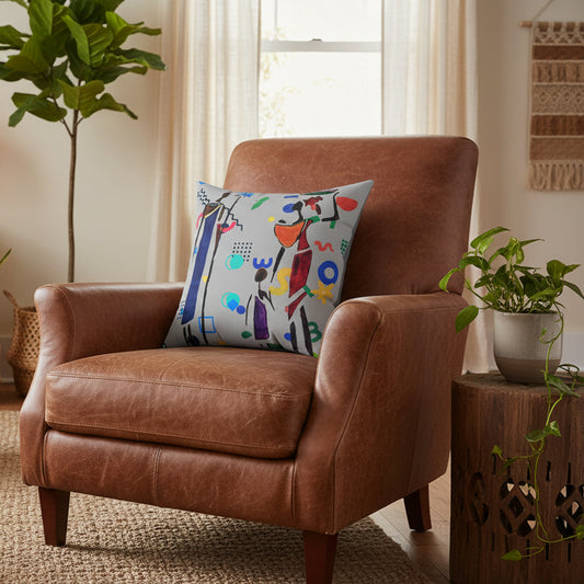Ethnic Family Doodle Spun Polyester Square Pillow - Handcrafted Home Decor