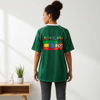 Ethiopia Flag Themed Graphic Stripe Collared Soccer Jersey
