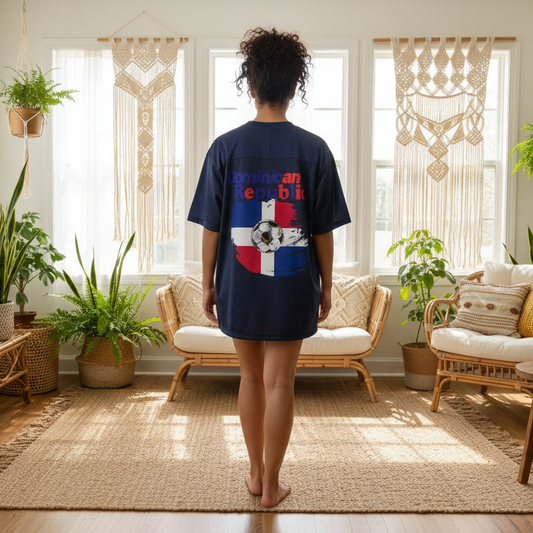 Dominican Republic Oversized Mesh V-Neck Soccer Jersey