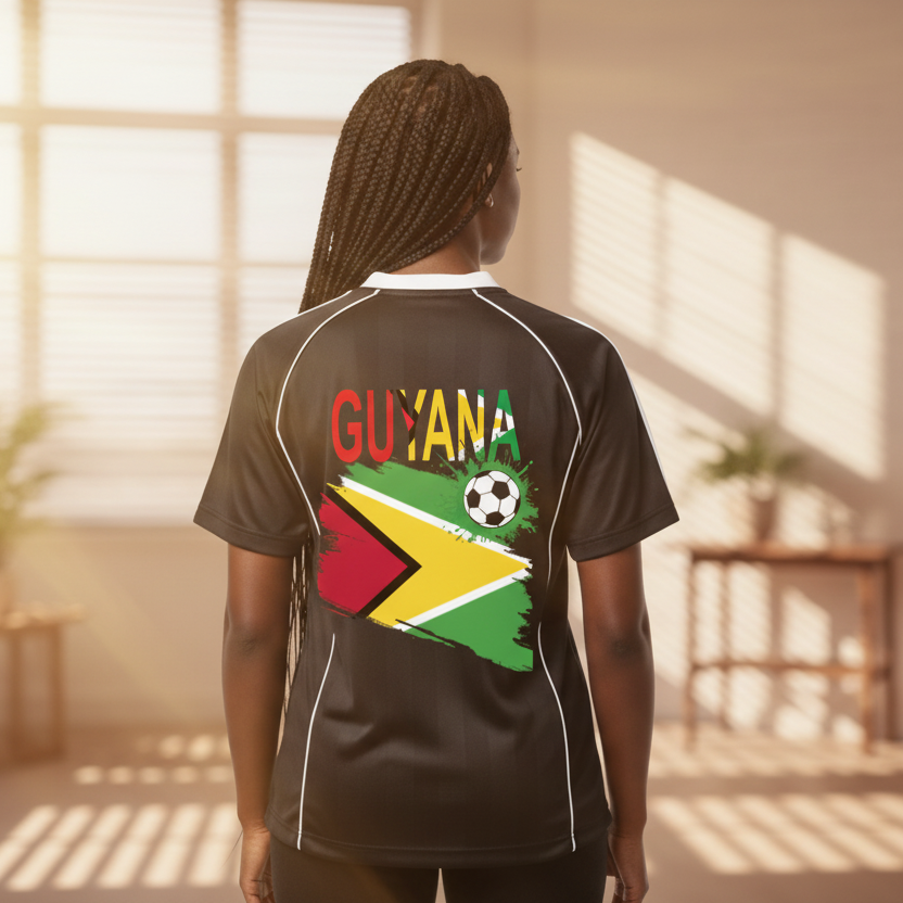 Guyana Flag Themed Unisex Graphic Shadow Stripe Collared Soccer Jersey