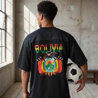 Bolivia Flag Themed Unisex Oversized Mesh V-Neck Soccer Jersey