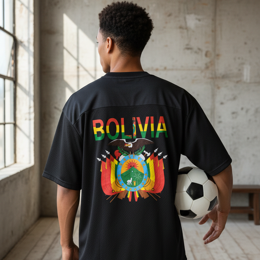 Bolivia Flag Themed Unisex Oversized Mesh V-Neck Soccer Jersey