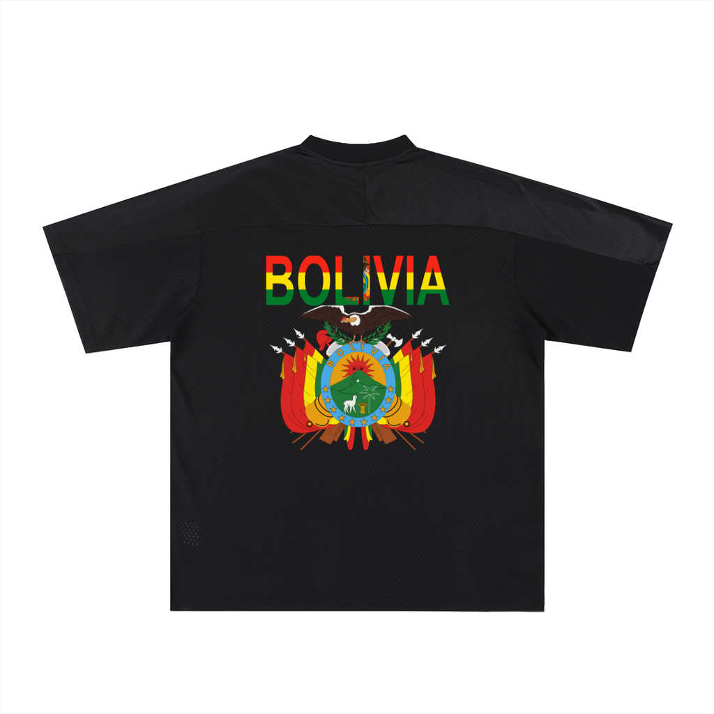Bolivia Flag Themed Unisex Oversized Mesh V-Neck Soccer Jersey