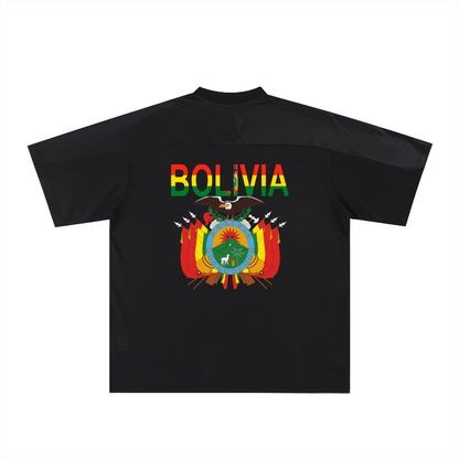 Bolivia Flag Themed Unisex Oversized Mesh V-Neck Soccer Jersey