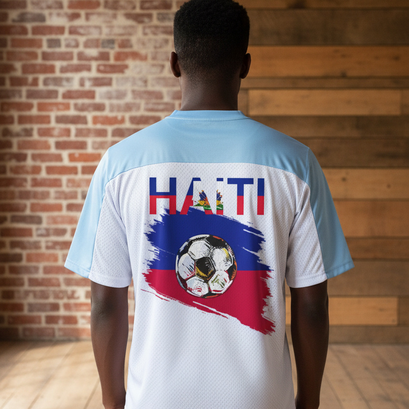 Oversized Unisex V-Neck Soccer Jersey Featuring a Haiti Flag-Inspired Mesh Design