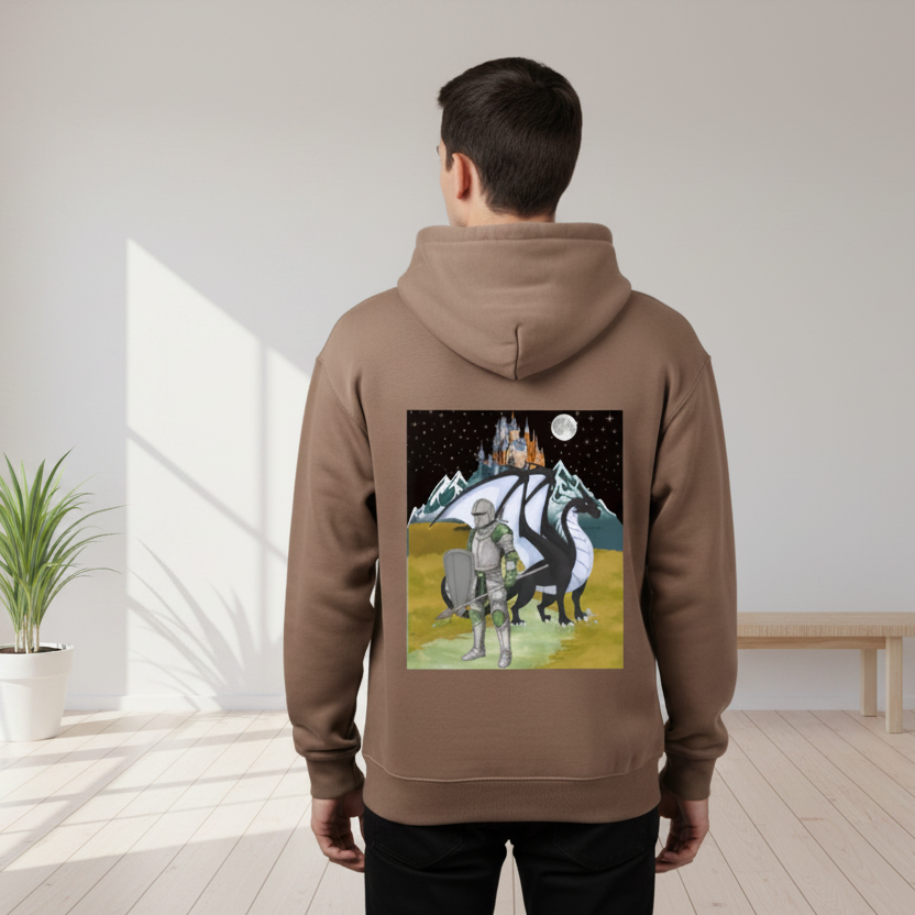 Unisex Medieval Themed Oversize Fleeced Hoodie, Knights and Dragon Fans