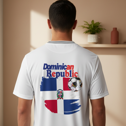 Dominican Republic Flag Themed Graphic Striped V-Neck Soccer Unisex Jersey
