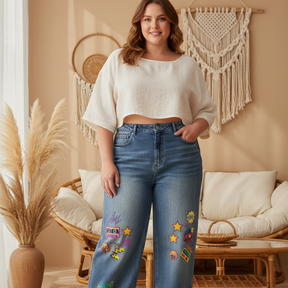 90s Themed Graphic Unisex Sun Fade Heavyweight Denim Jeans