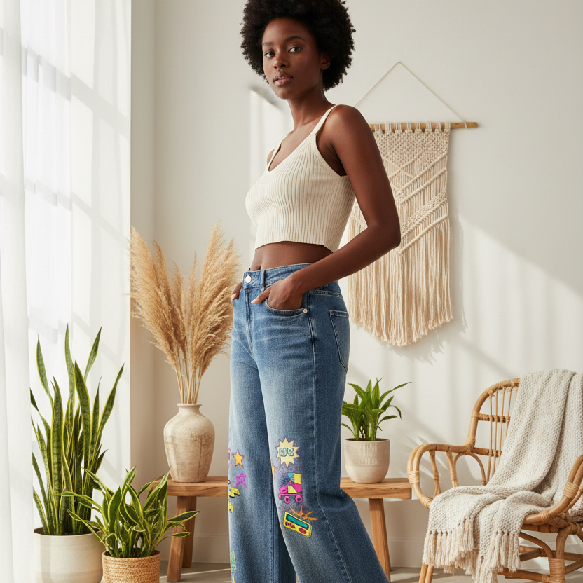 90s Themed Graphic Unisex Sun Fade Heavyweight Denim Jeans