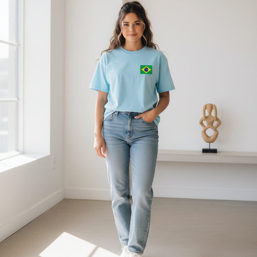 Brazil Flag Themed Graphic Vintage Wash Cotton Unisex T-Shirt