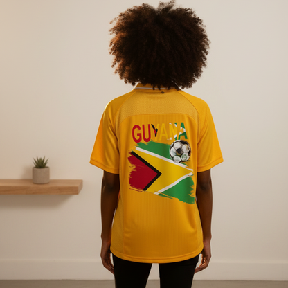 Guyana Flag Themed Unisex Graphic Striped V-Neck Soccer Jersey