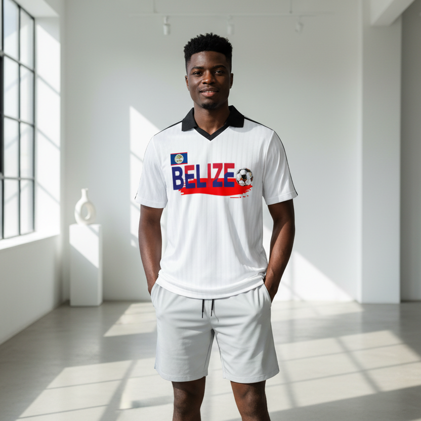 Belize  Flag Themed Contrast Collar Striped Soccer Jersey