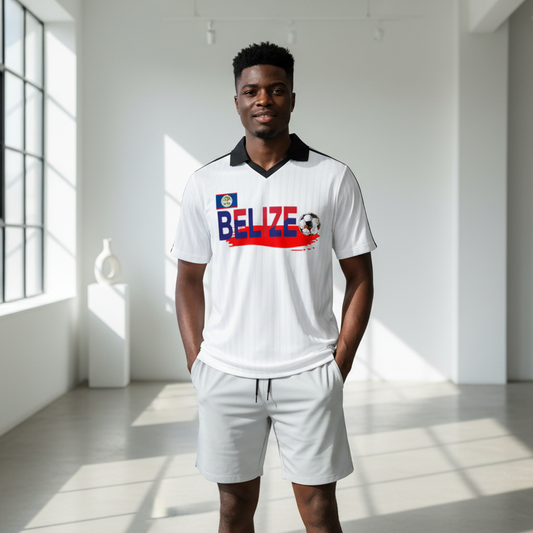 Belize  Flag Themed Contrast Collar Striped Soccer Jersey