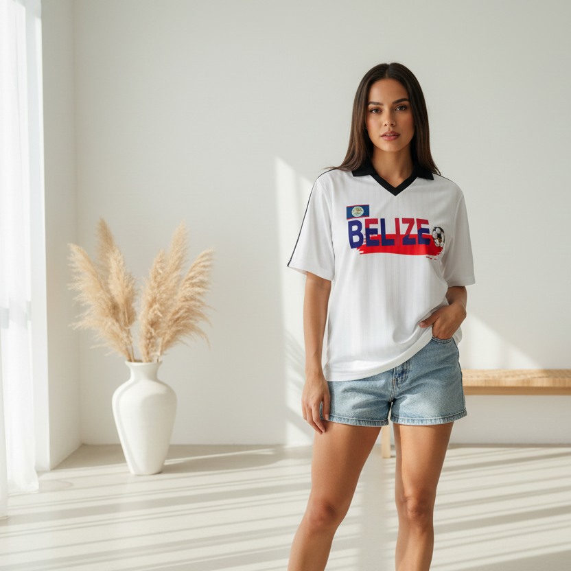 Belize  Flag Themed Contrast Collar Striped Soccer Jersey