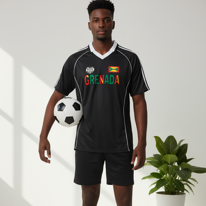 Grenada Flag Themed Graphic Stripe Collared Soccer Jersey
