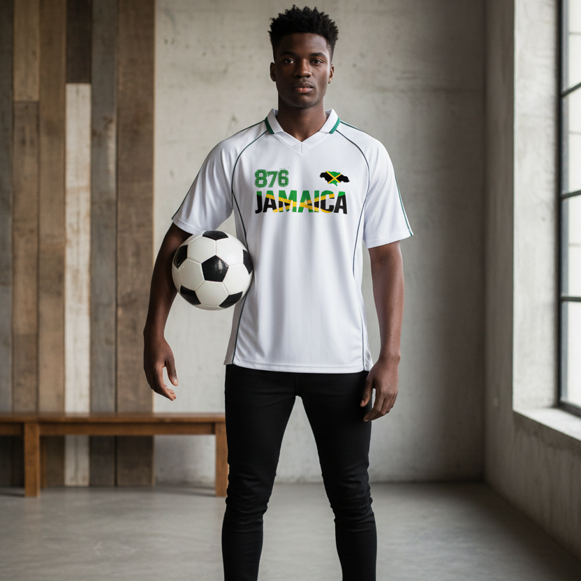 Jamaican Pride &  Flag Themed Shadow Stripe Collared Unisex Soccer Jersey