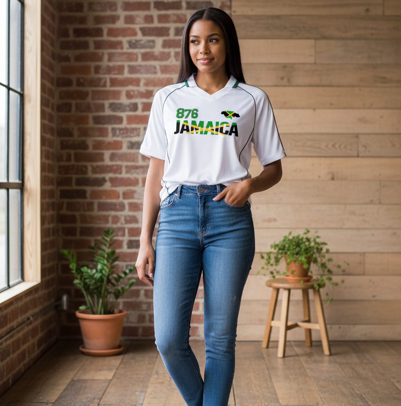 Jamaican Pride &  Flag Themed Shadow Stripe Collared Unisex Soccer Jersey