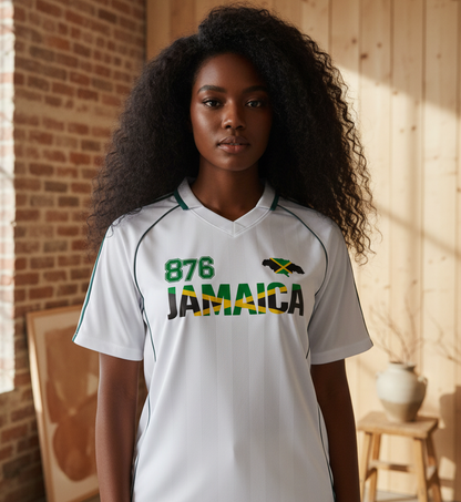 Jamaican Pride &  Flag Themed Shadow Stripe Collared Unisex Soccer Jersey