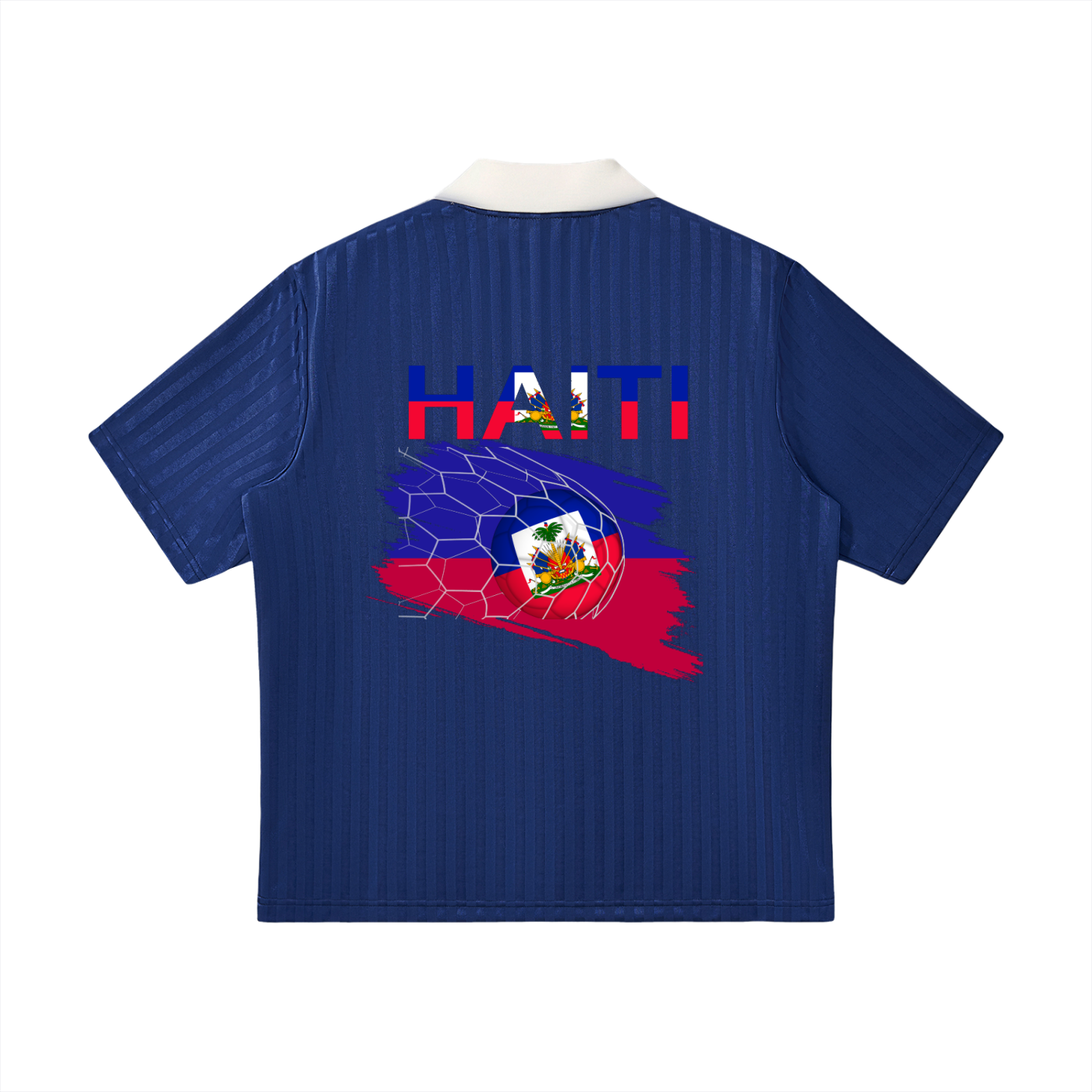 Unisex Haiti Flag Themed Contrast Collar Striped Soccer Jersey