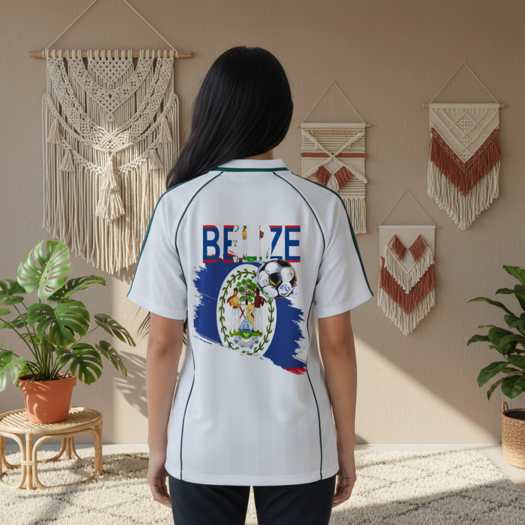 Belize Flag Themed Shadow Stripe Collared Soccer Graphic Unisex Jersey