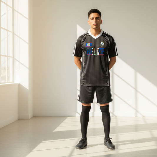 Belize Flag Themed Shadow Stripe Collared Soccer Graphic Unisex Jersey